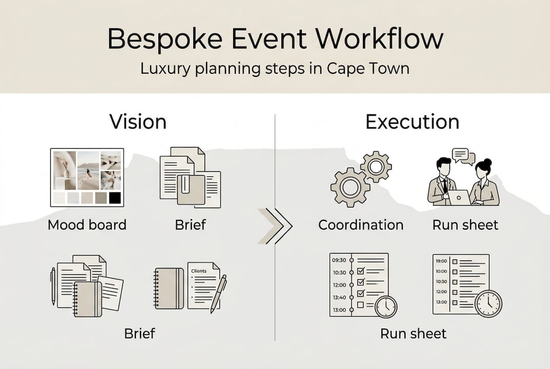 Luxury event workflow infographic with key steps