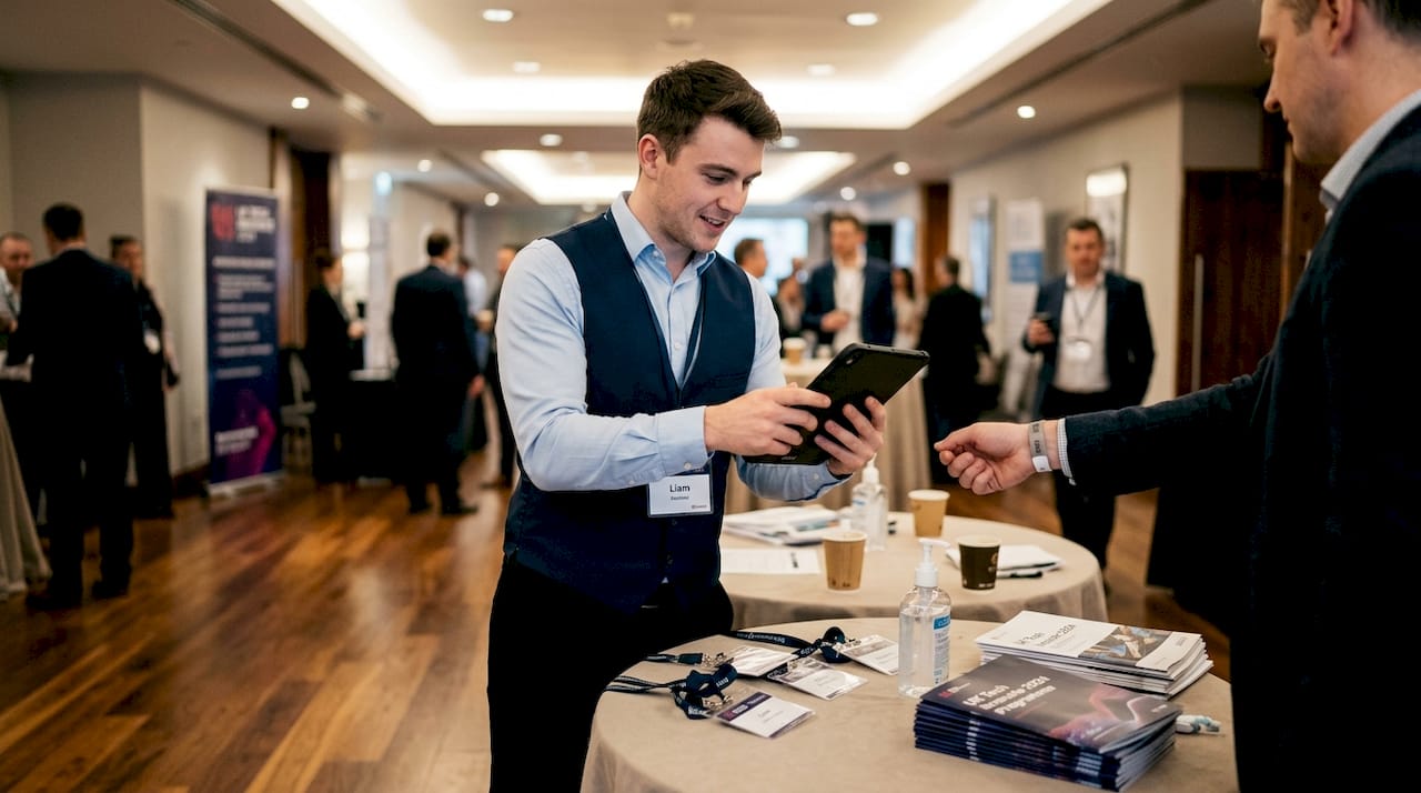 Event staff using tablet to scan RFID wristband