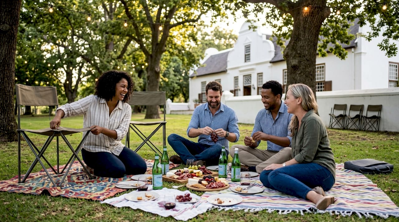 Coworkers enjoying luxury corporate picnic