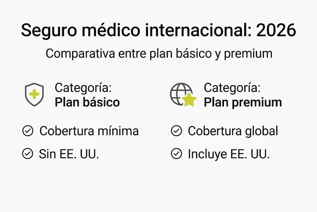 Infografía: diferencias entre el seguro médico internacional básico y el premium