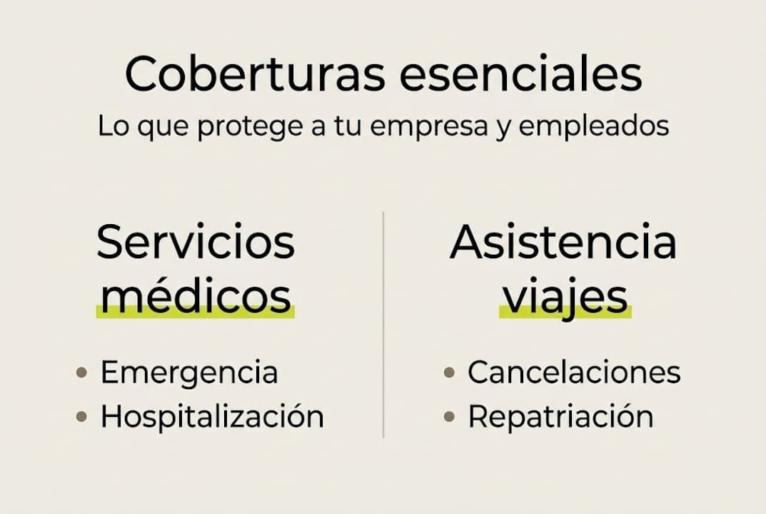 Infografía sobre las coberturas del seguro de viaje para empresas