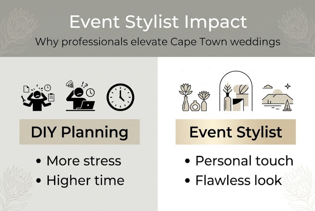 Infographic comparing DIY and stylist wedding benefits