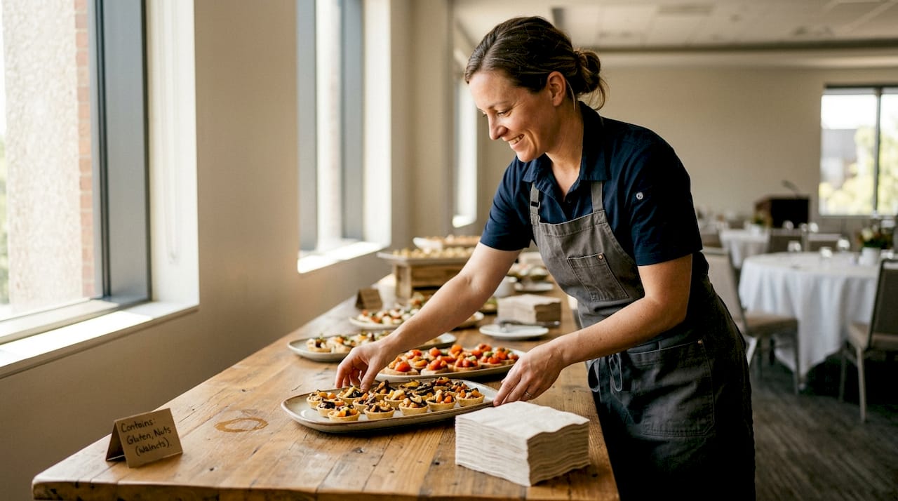 Caterer arranges eco-friendly appetizers at event
