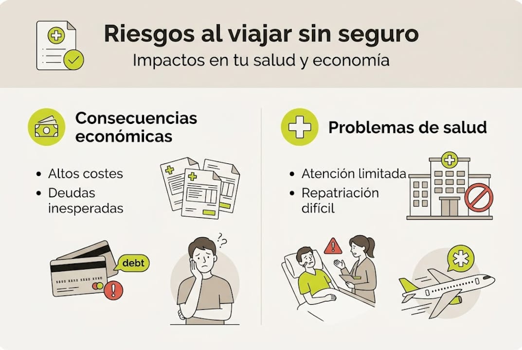 Infografía sobre los principales riesgos médicos y económicos al viajar