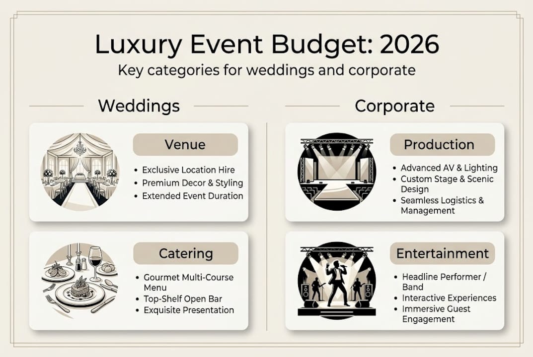 Luxury event budget categories infographic