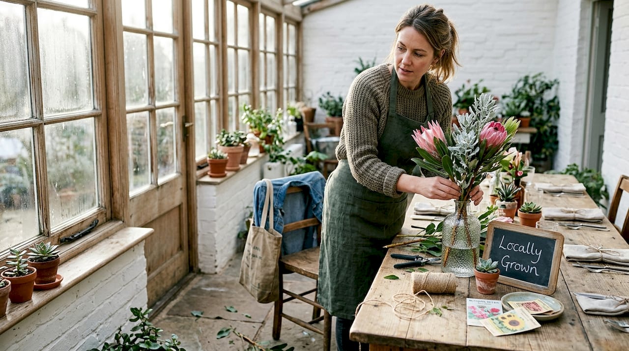 Florist prepares eco-friendly wedding centerpiece