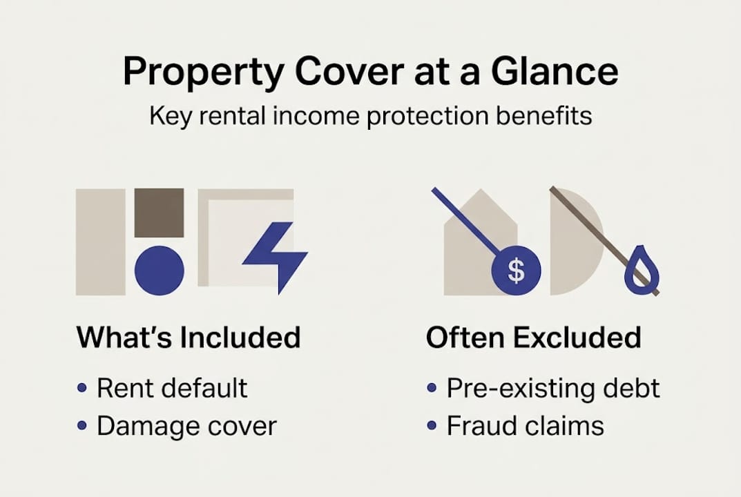 Infographic showing property cover key features and exclusions