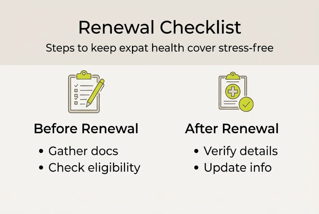 Infographic showing expat insurance renewal steps