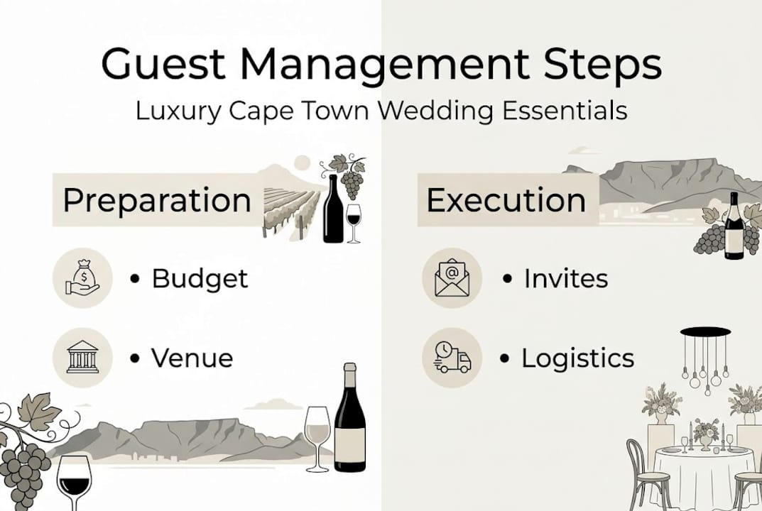 Infographic showing guest management steps for weddings