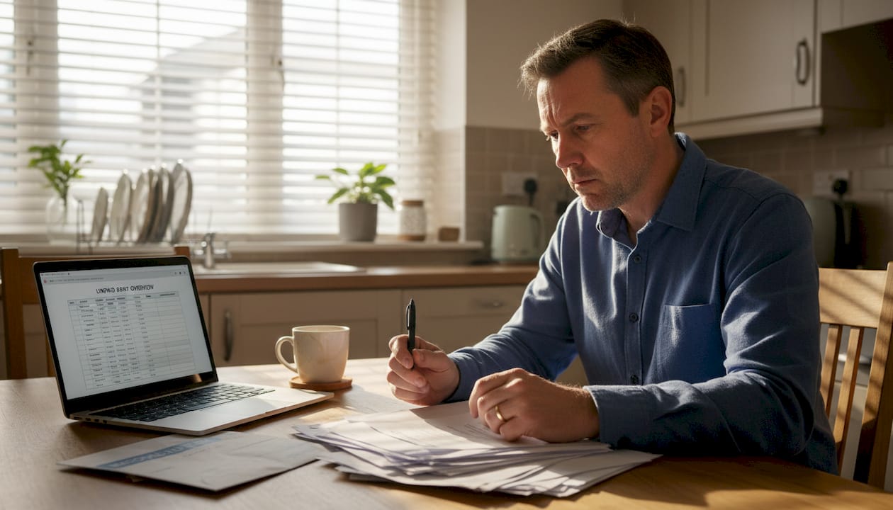 Landlord reviewing unpaid rent paperwork