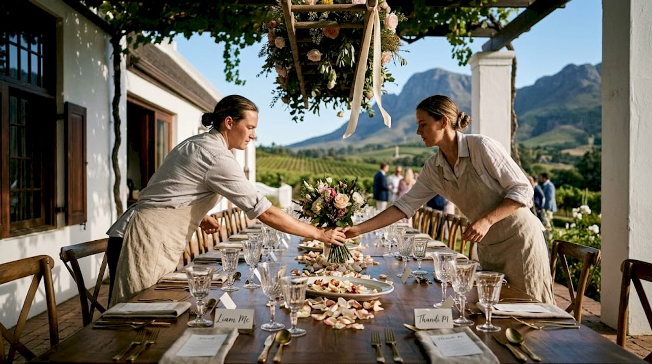 Florist arranging bespoke floral wedding table