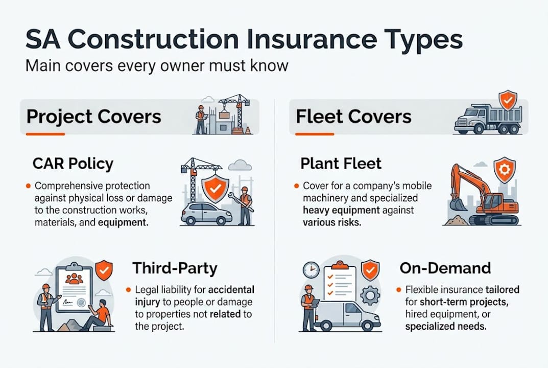 Infographic showing SA construction insurance types