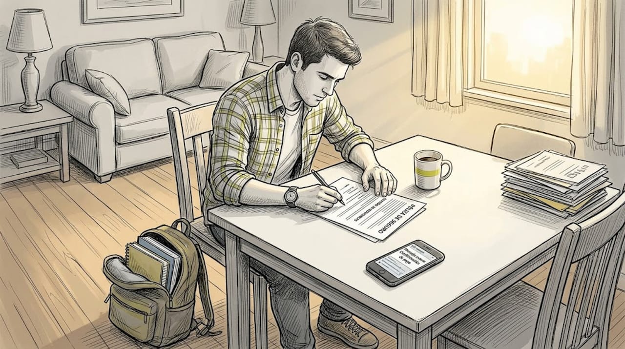 Estudiante de posgrado revisando los detalles de la franquicia de su seguro