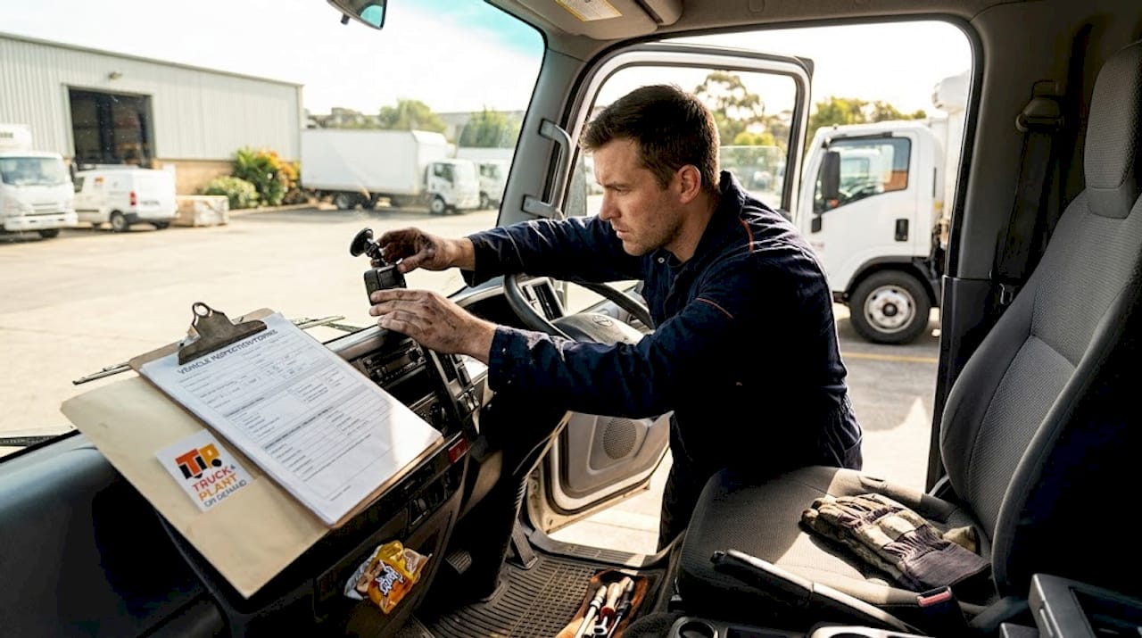 Mechanic installing dash cam in truck