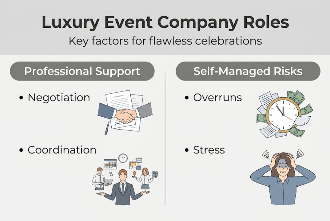 Infographic comparing luxury event management approaches