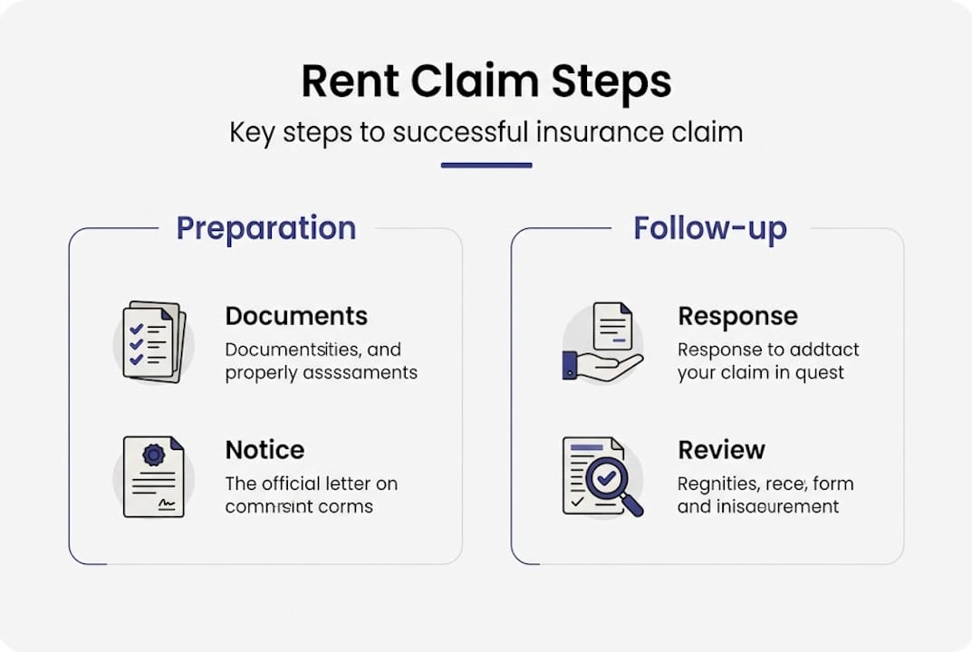 Infographic with rent claim steps and categories