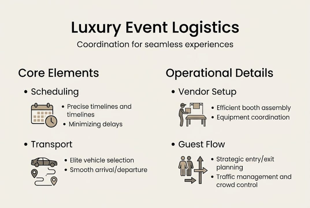 Infographic showing luxury event logistics core elements