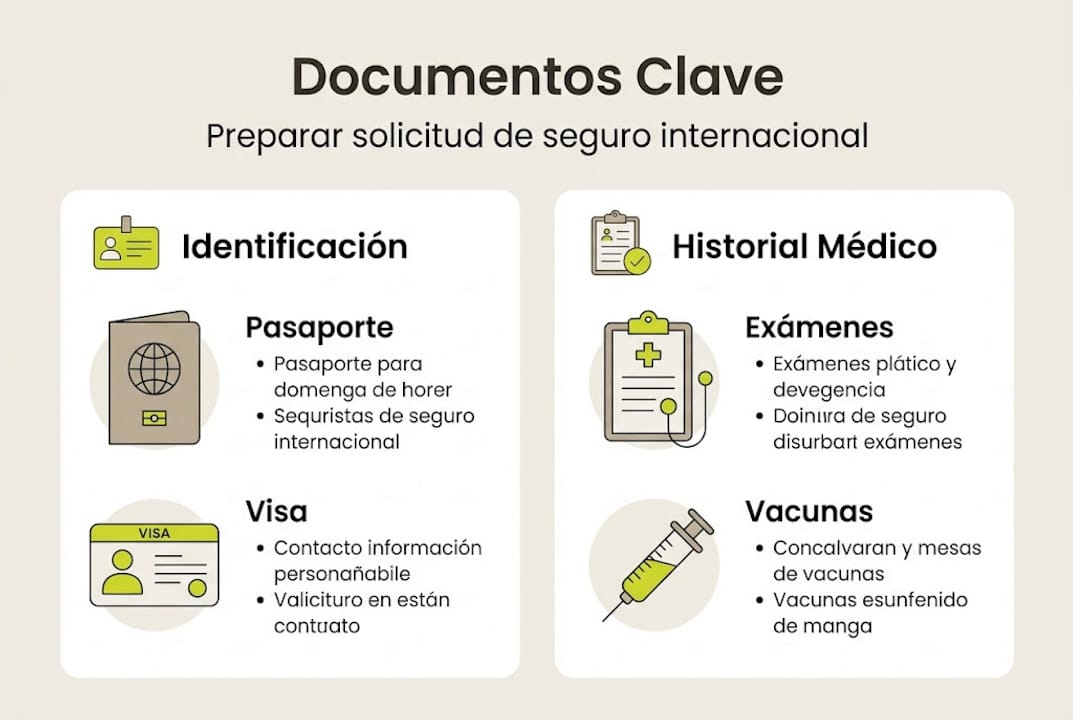 Infografía con los documentos imprescindibles para contratar un seguro médico internacional