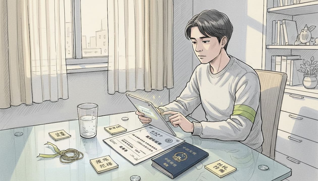 学生正在整理申请保险所需的材料。