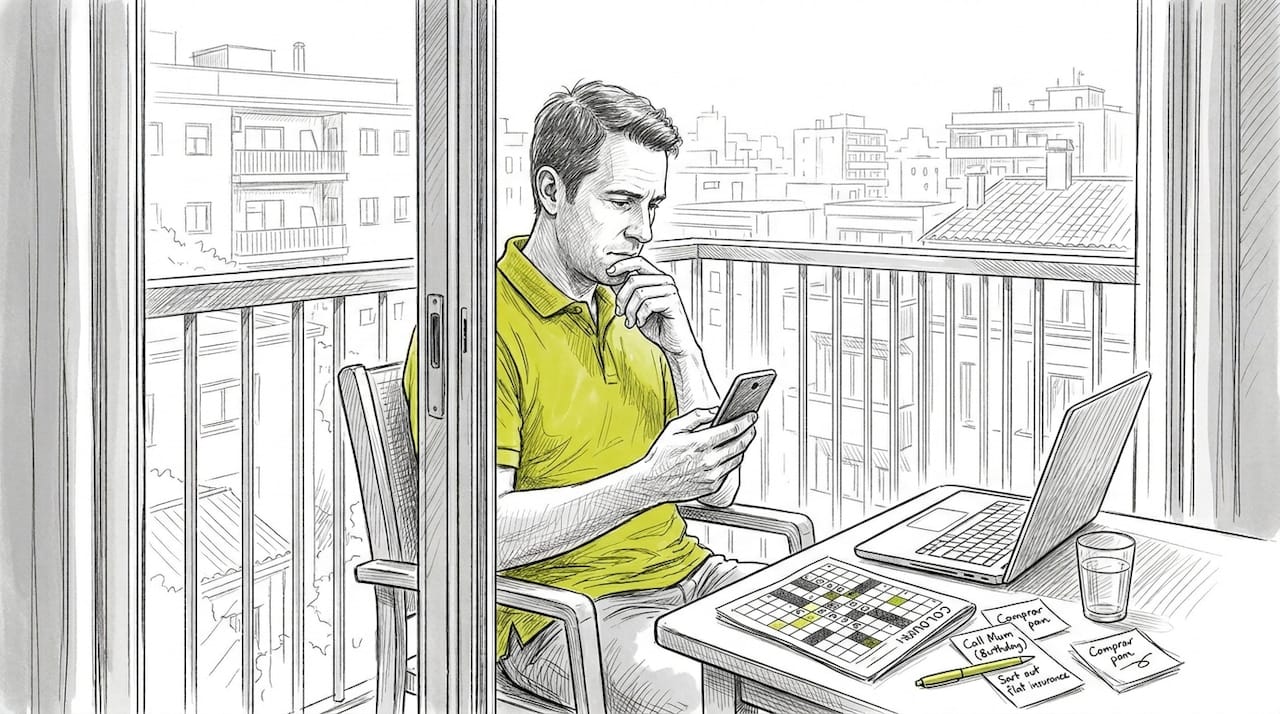 Expat pausing before healthcare phone call