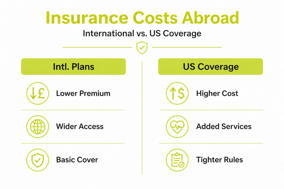 Infographic comparing international and US expat insurance costs