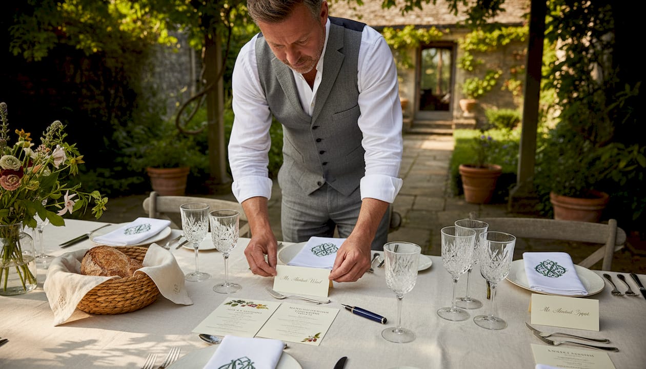 Personalized wedding detail setup at table