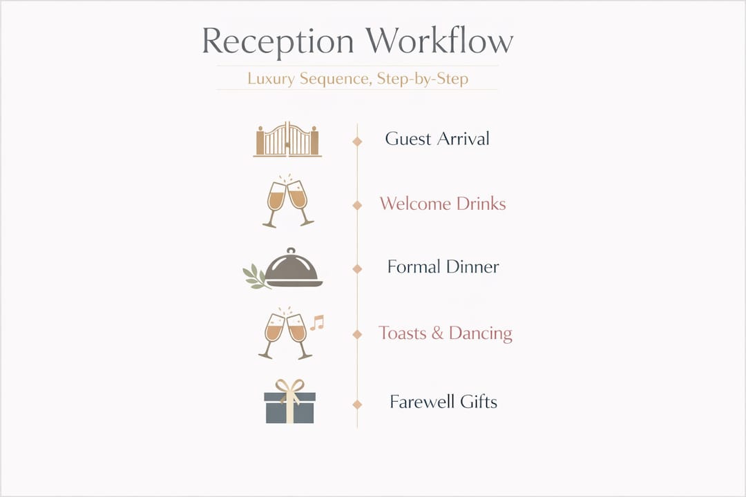 Infographic luxury wedding reception step-by-step sequence