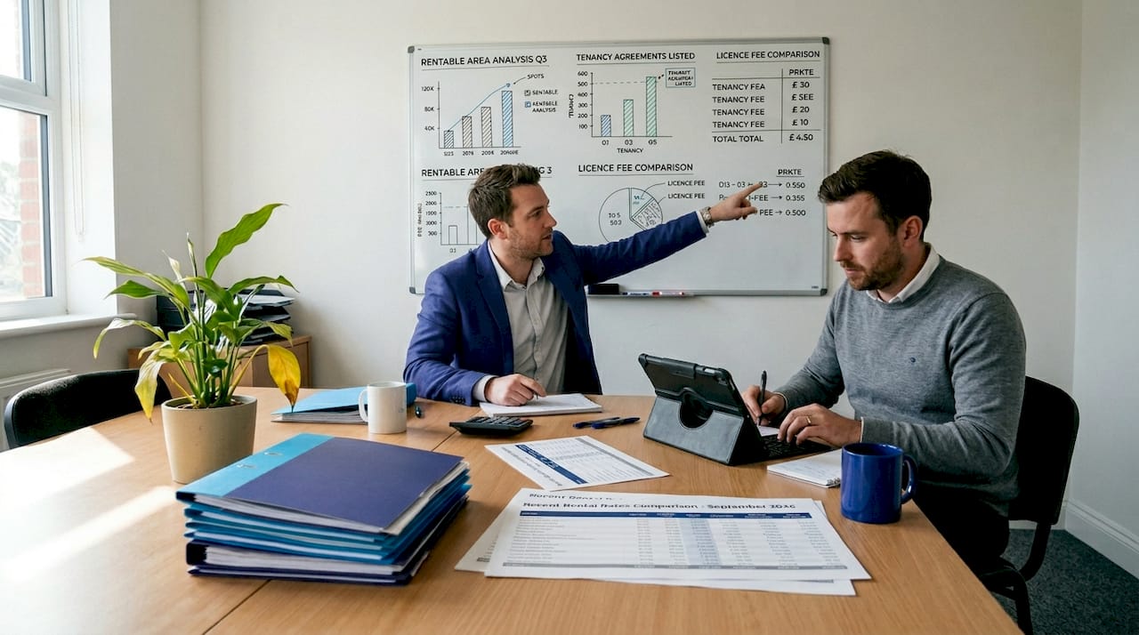 Property managers discussing rental comparisons