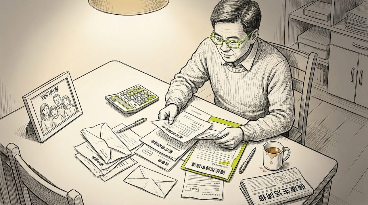 家长在仔细核对孩子的医疗账单,看看哪些费用可以报销,避免漏掉保险赔付。