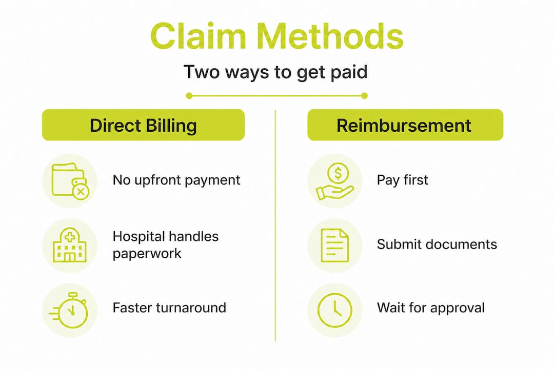 Infographic contrasting direct billing and reimbursement methods
