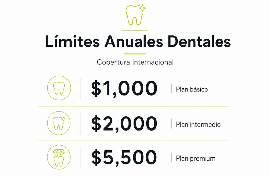 Resumen visual sobre los límites anuales de cobertura dental en el extranjero
