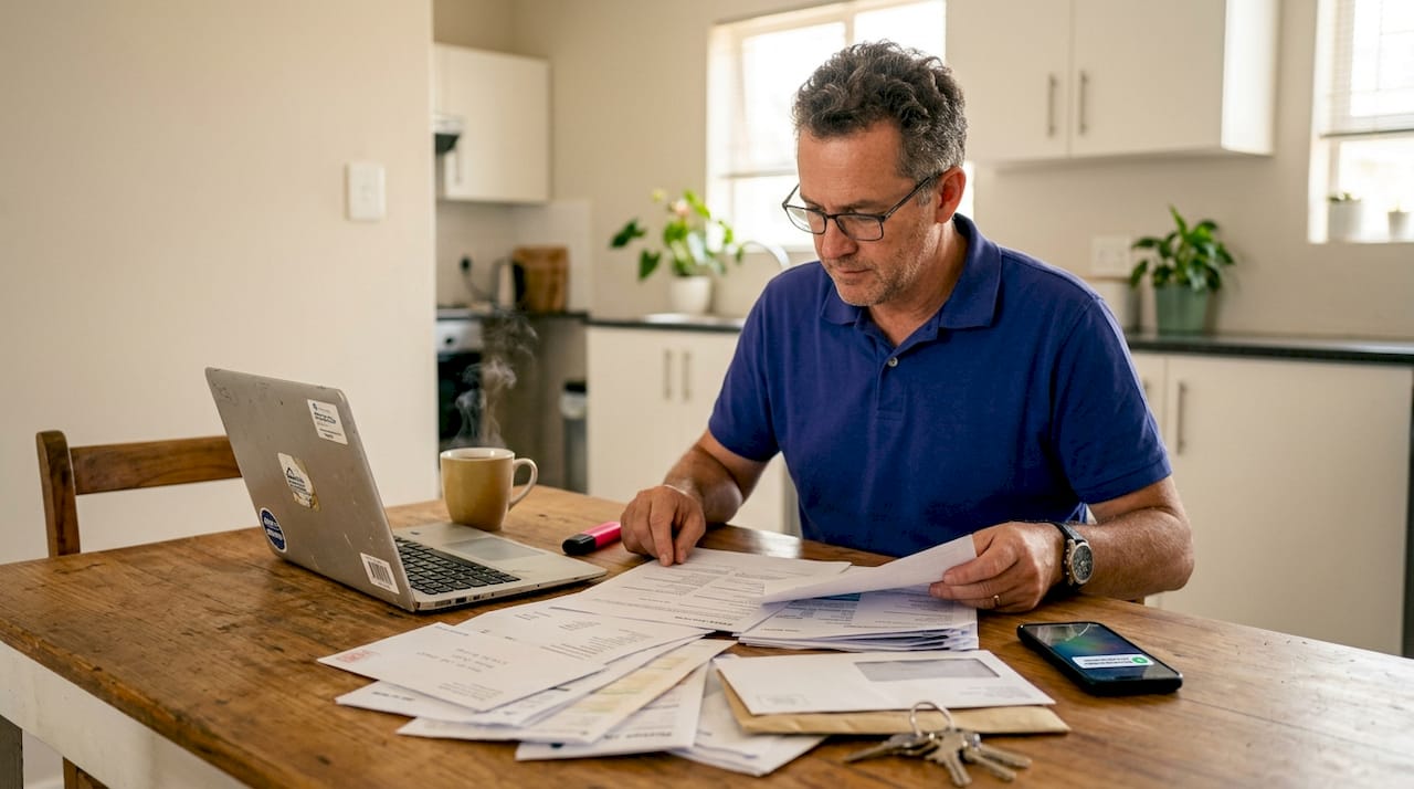 Landlord sorting rental applications at home