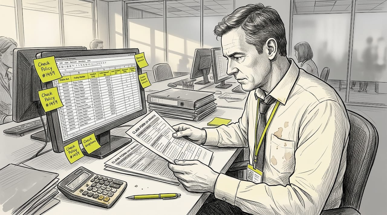 Man checking insurance claims in office