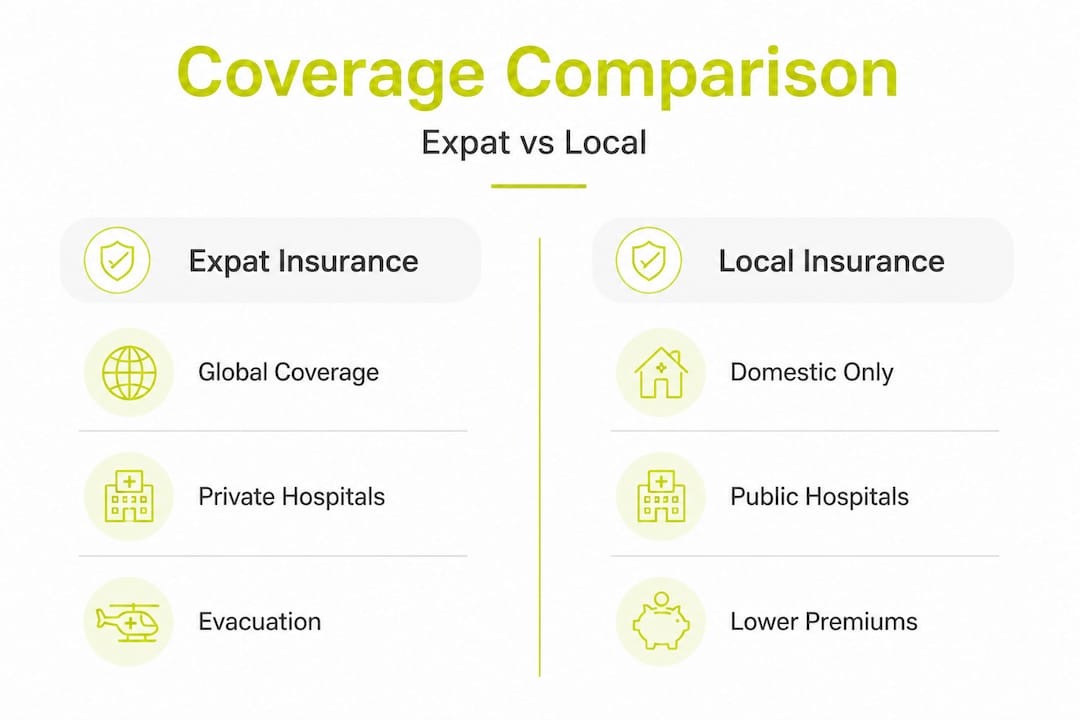 Infographic comparing expat and local insurance coverage