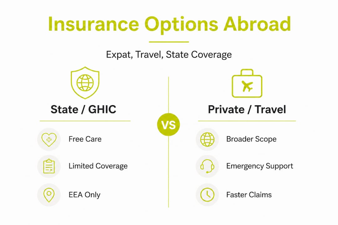 Infographic comparing state and private insurance for expats