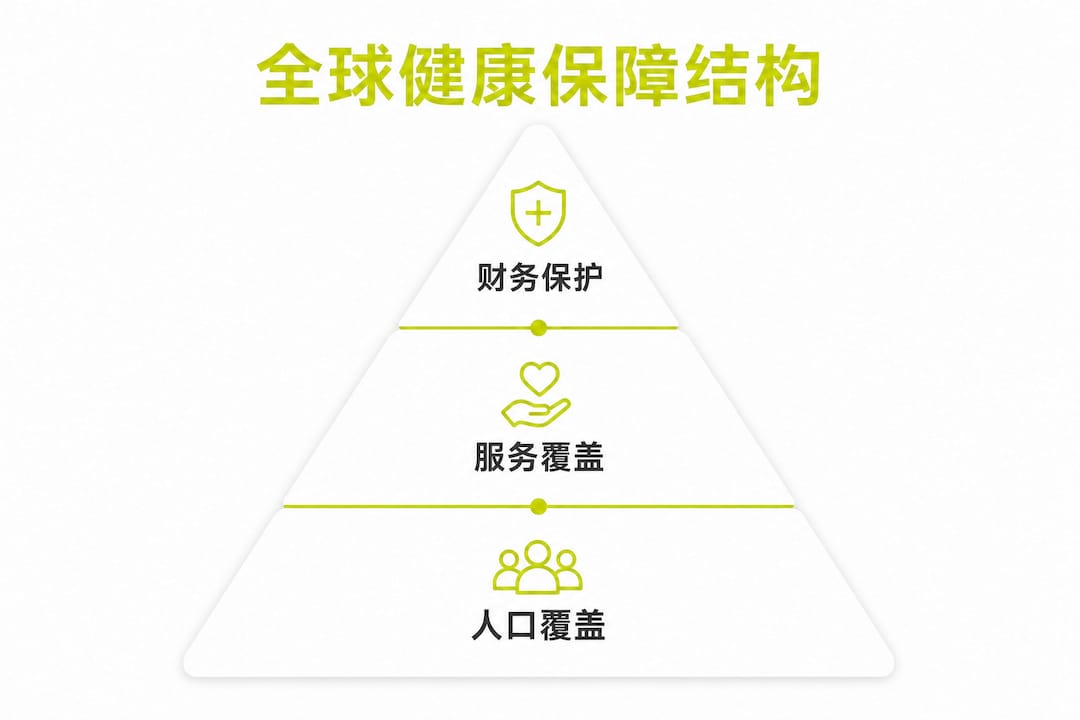 全球健康保障体系的三大核心支柱分层结构示意图