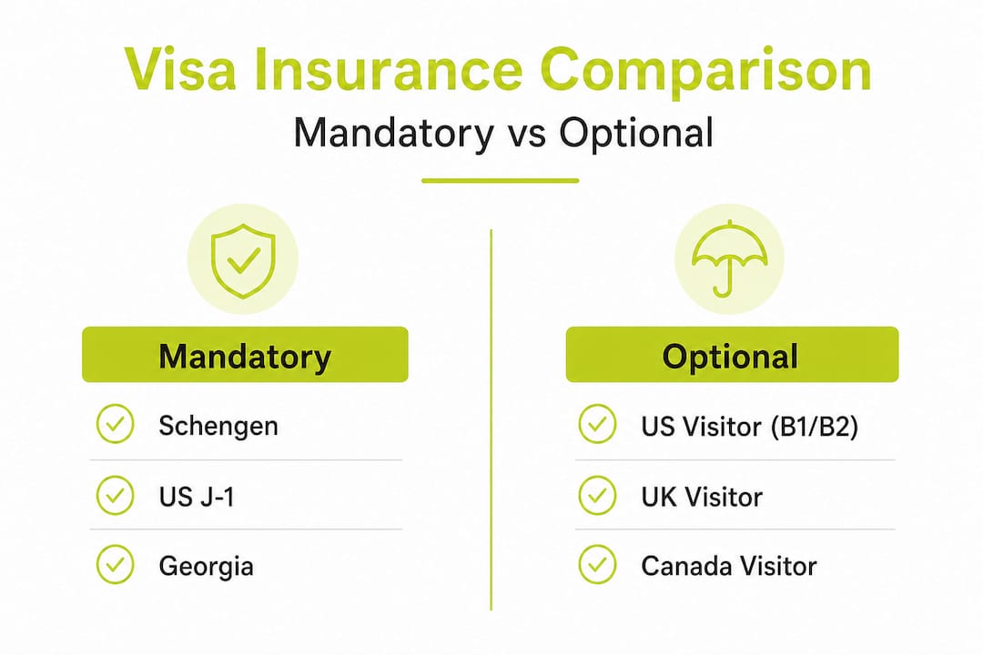 Infographic compares mandatory and optional visa insurance