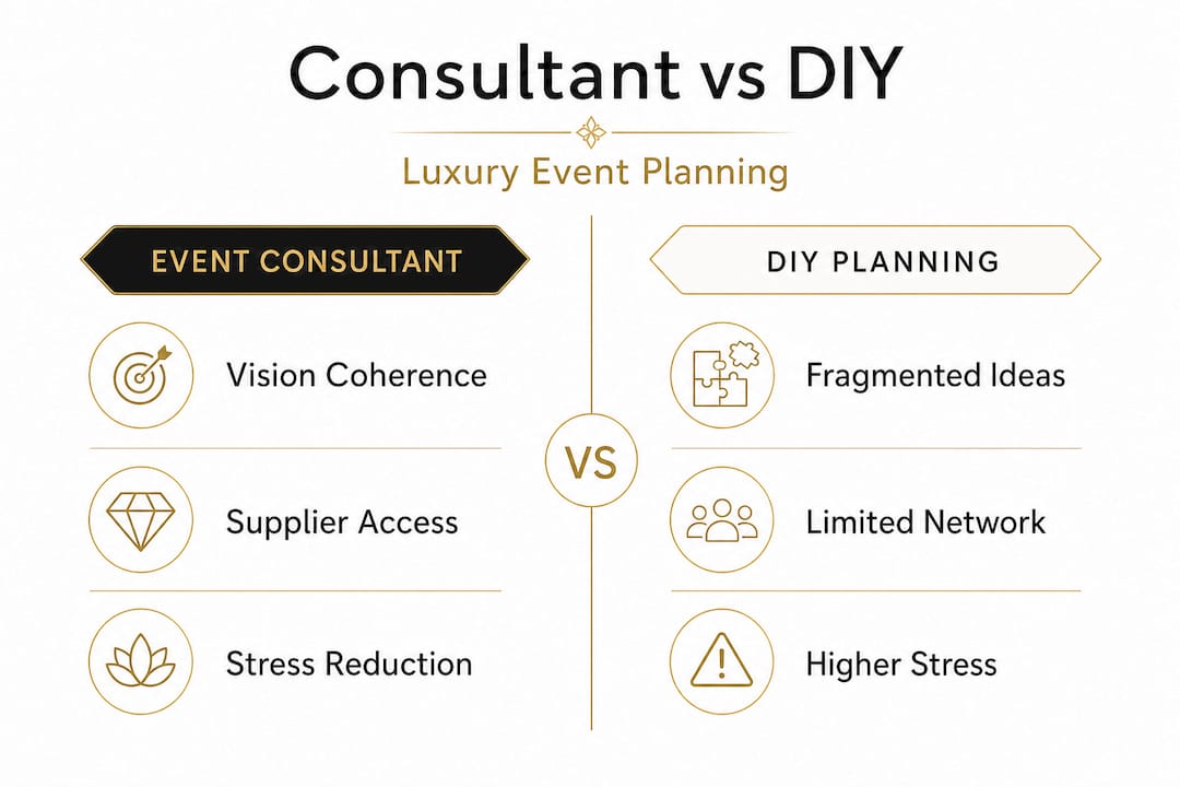 Infographic comparing event consultant and DIY approaches