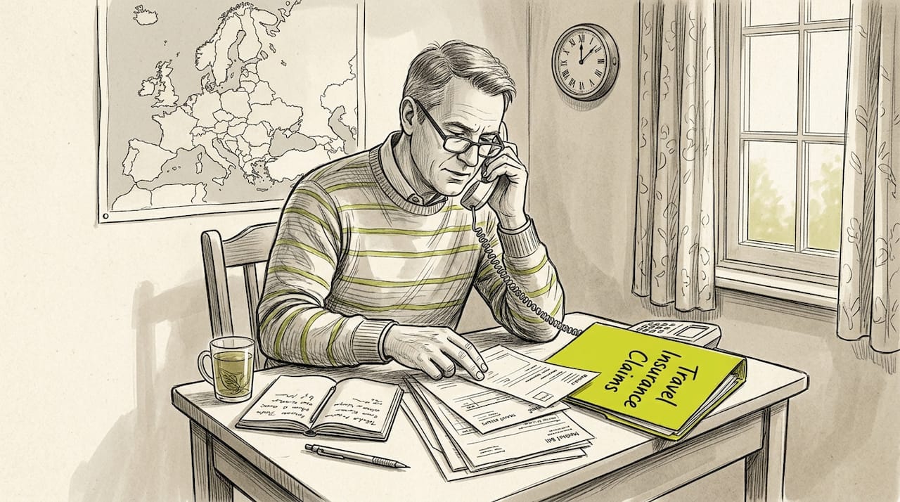 Man handling overseas medical bills paperwork