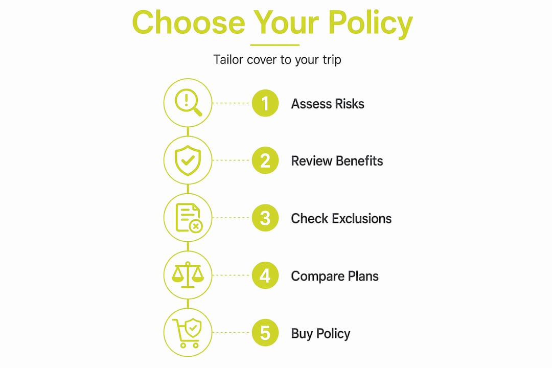 Infographic of five steps to choose travel insurance