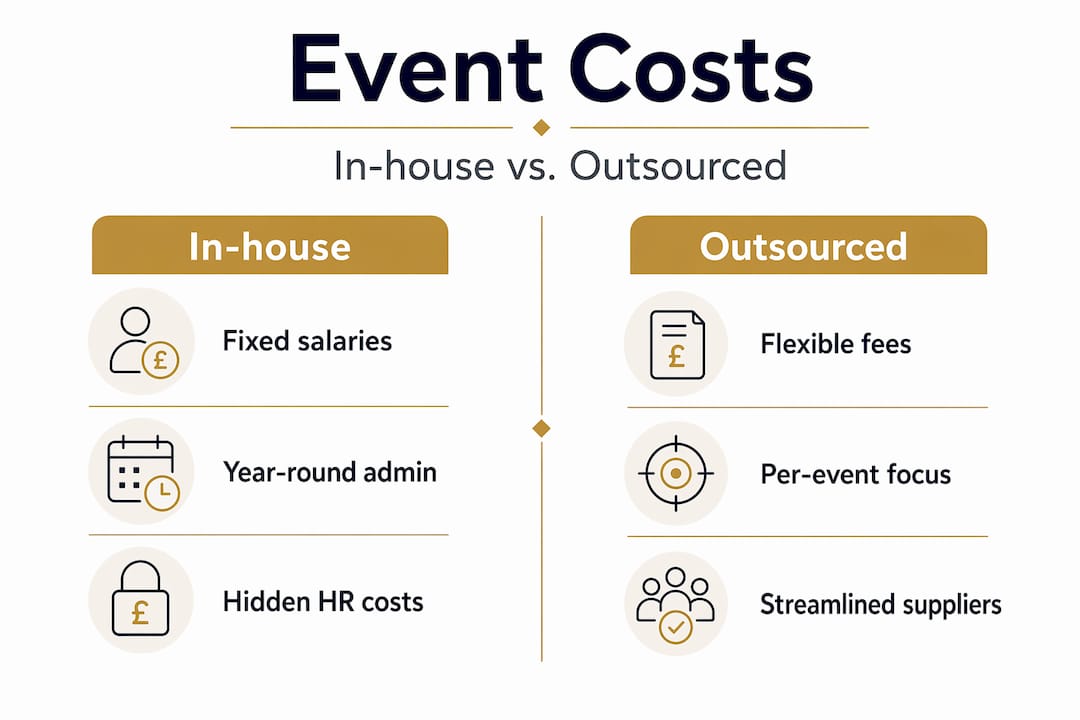 Split infographic comparing in-house versus outsourced costs