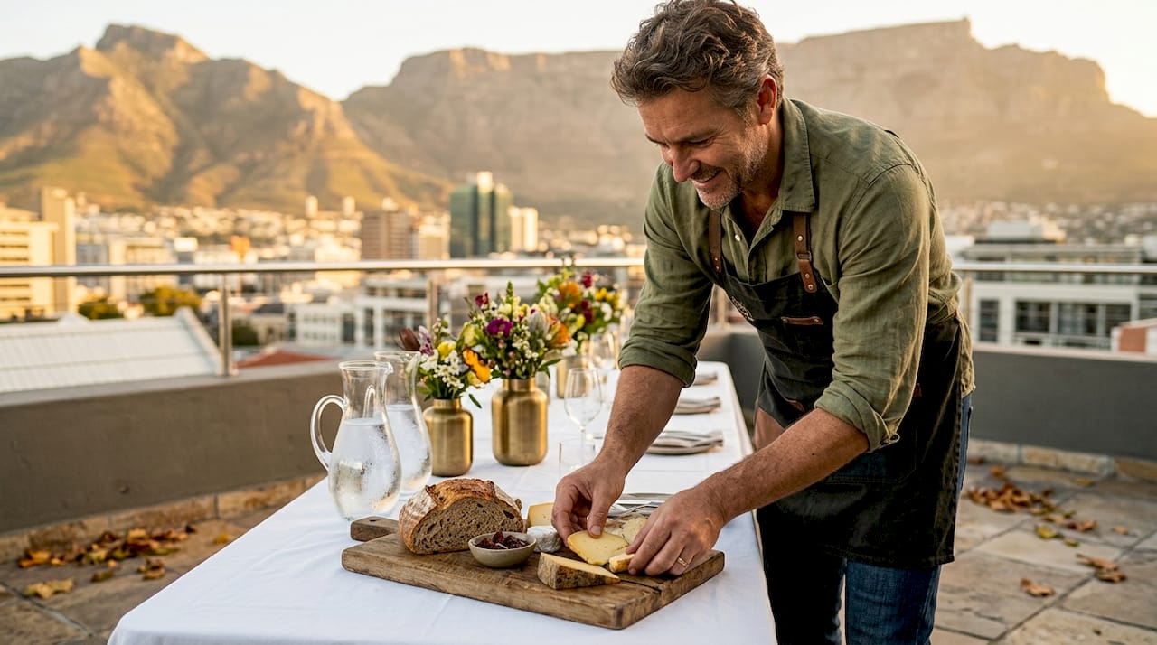 Caterer preparing Cape Town wine terrace