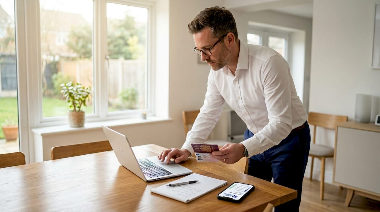 Property manager scans ID using laptop at kitchen