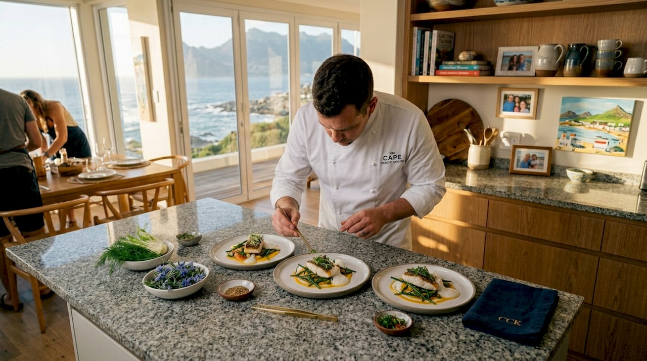 Chef plating food for private dinner party