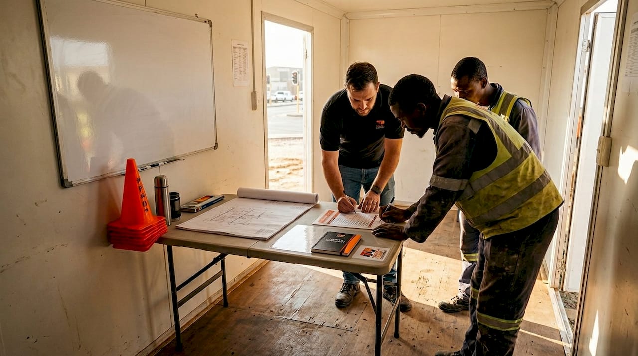 Supervisor checks off construction site safety paperwork