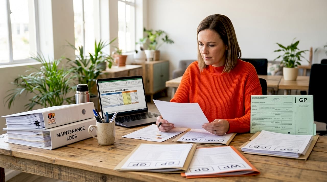 Fleet manager organizing insurance documents
