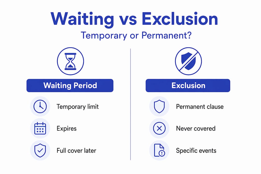 Infographic comparing waiting periods and exclusions in insurance