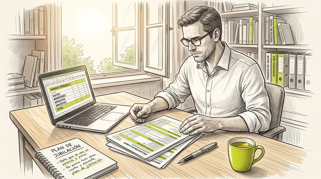 Man reviewing financial paperwork at table