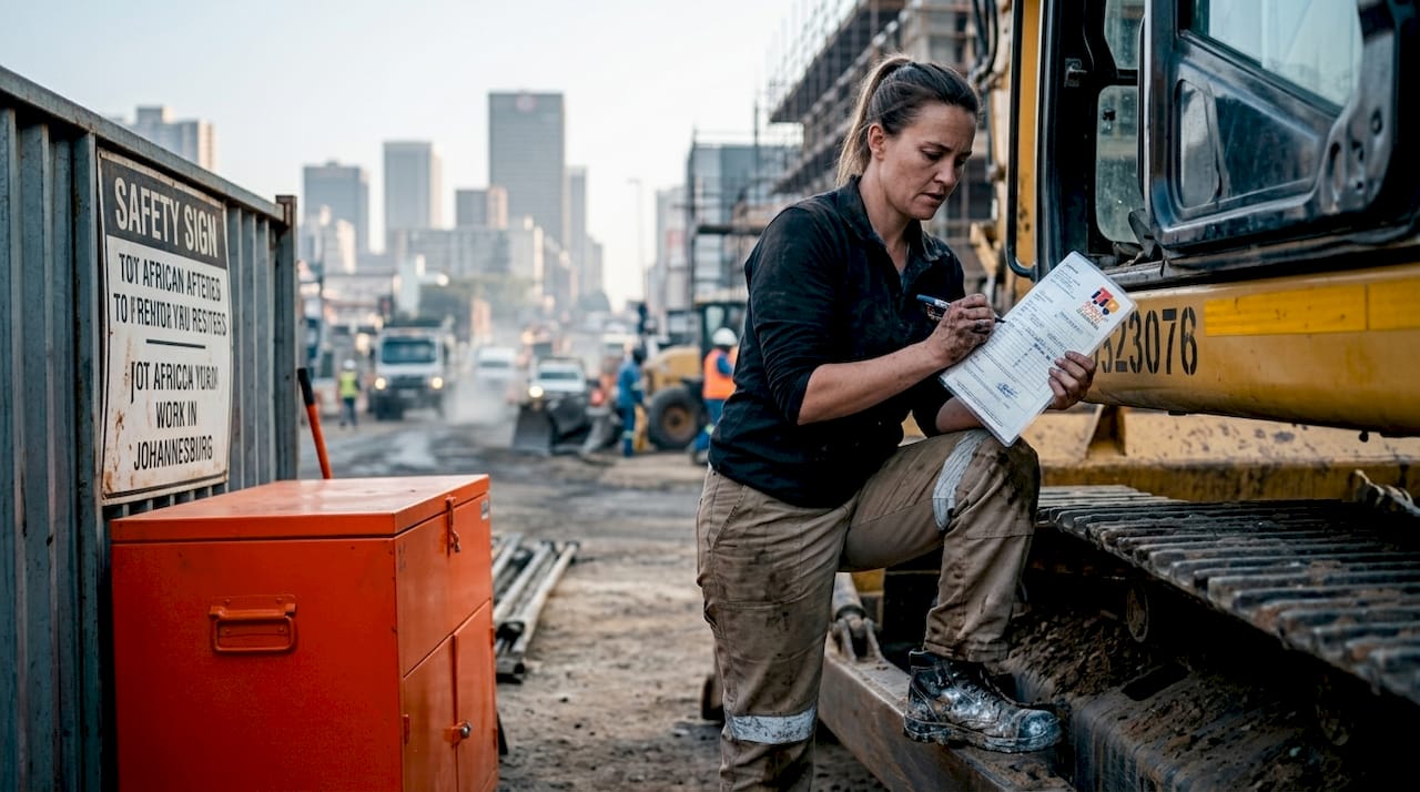 Operator checking machinery documents offsite