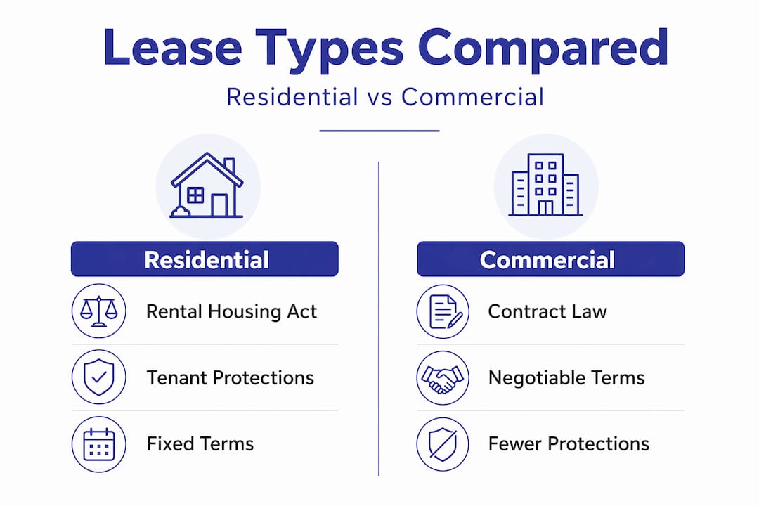 Infographic comparing residential and commercial leases